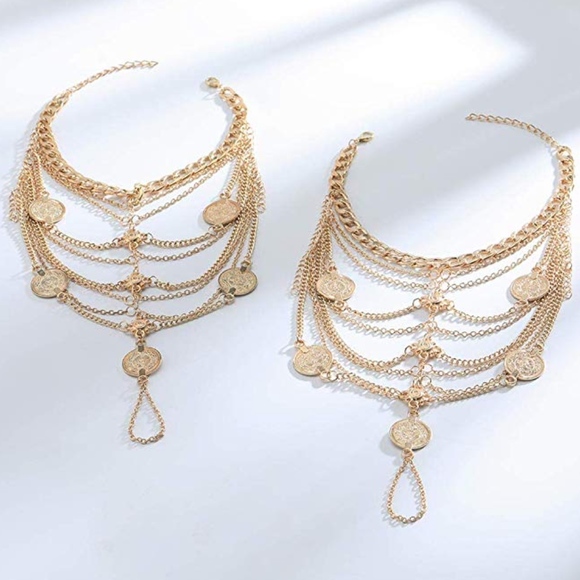 Barefoot Sandals Foot Chain Jewelry Coin Anklet - Picture 2 of 2